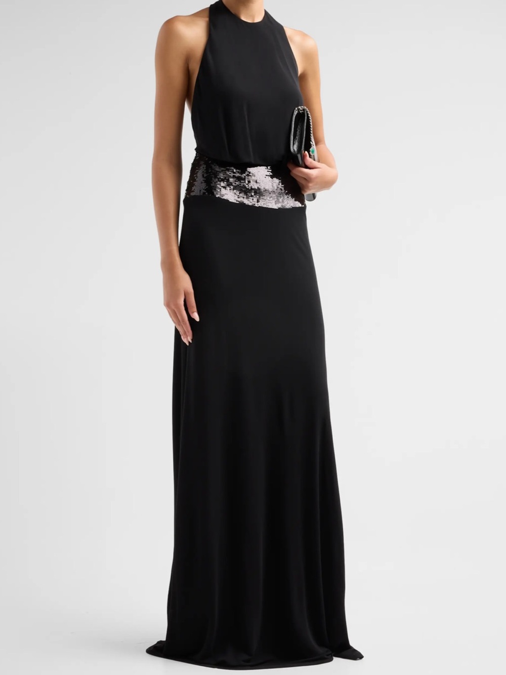 Ramy Brook Theresa Low Back Sequin Detail Gown Black